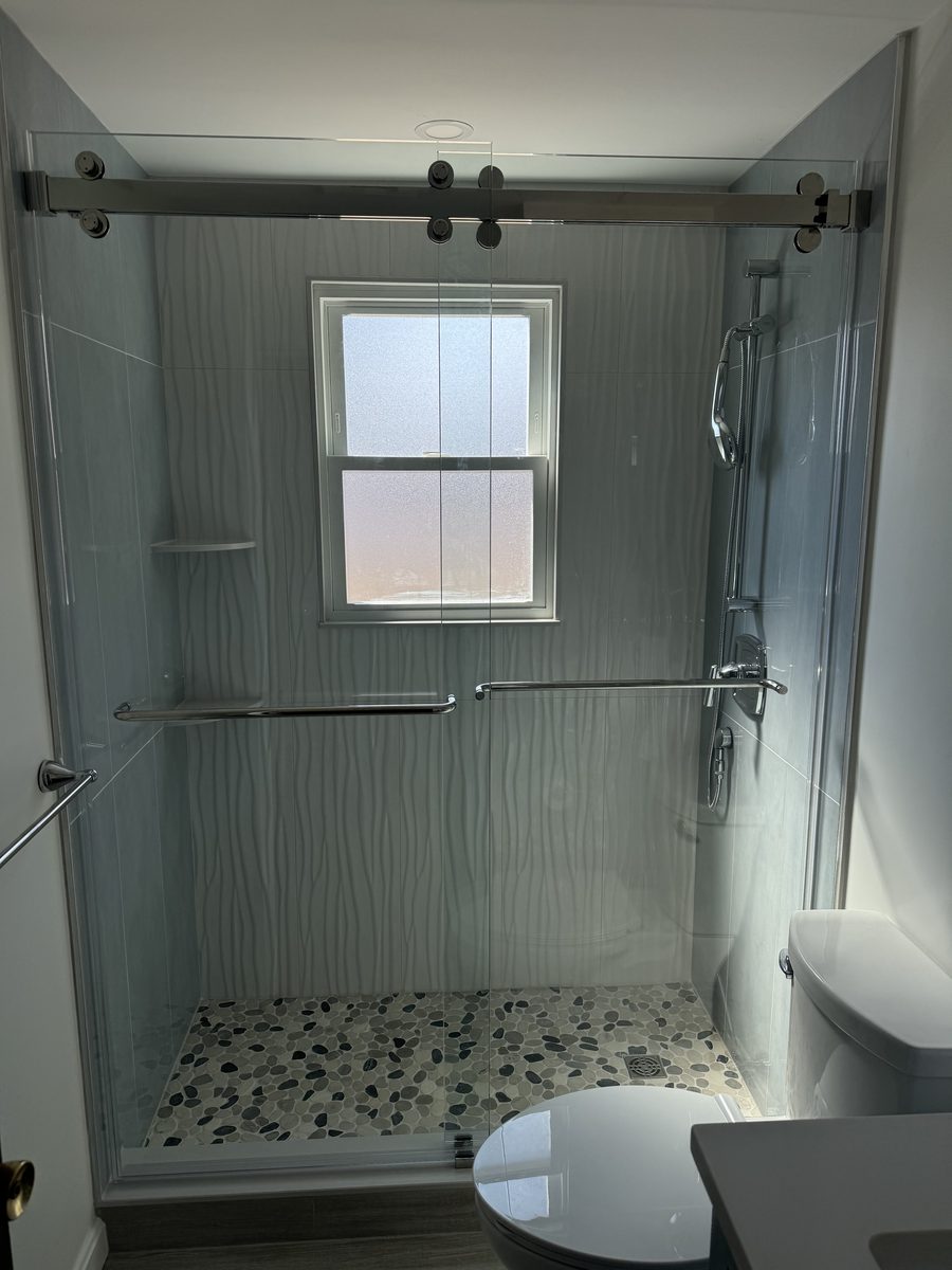 semi-frameless sliding bypass shower door chrome finish Peabody MA